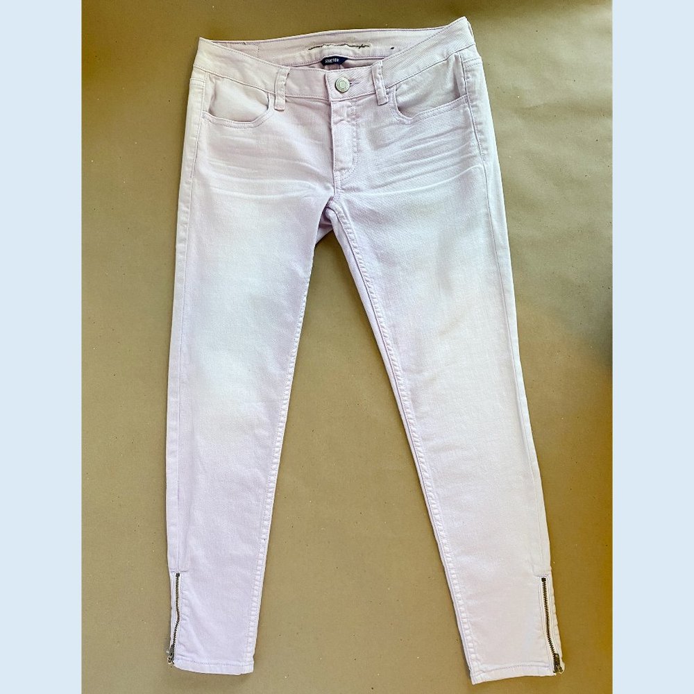 AE American Eagle, NWOT, Ankle Zip Jean Leggings Pink Wash Size 6